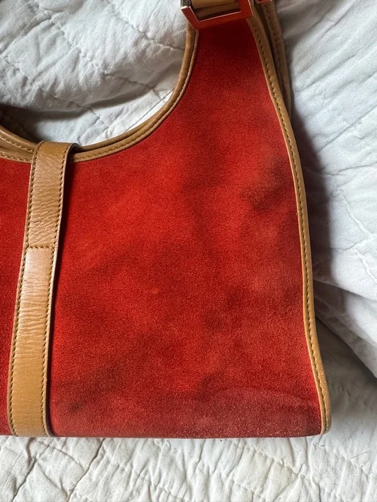RARE GUCCI Vintage Red Orange Suede Jackie Bag Top-Handle Shoulder Bag - Picture 10 of 16